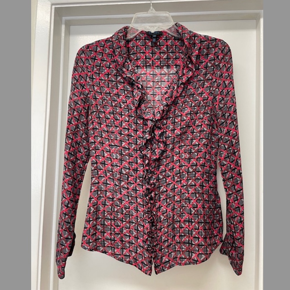 ESCADA Silk Print Blouse Ruffle EUC
